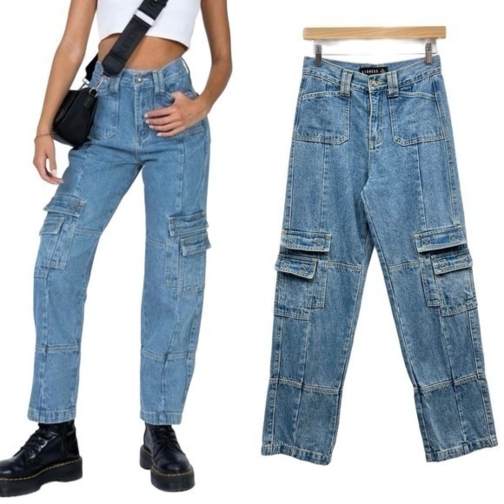 Lioness High Waisted Cargo Pockets Jeans Size Xs
